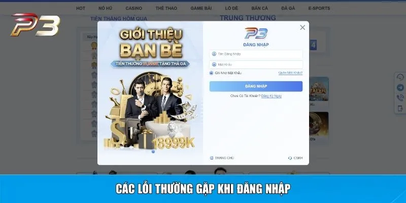 Các lỗi thường gặp khi đăng nhập